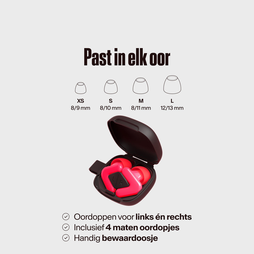 Alpine Tune in doos met verschillende maten eartips in neon-pink #color_neon-pink  #lang_nl