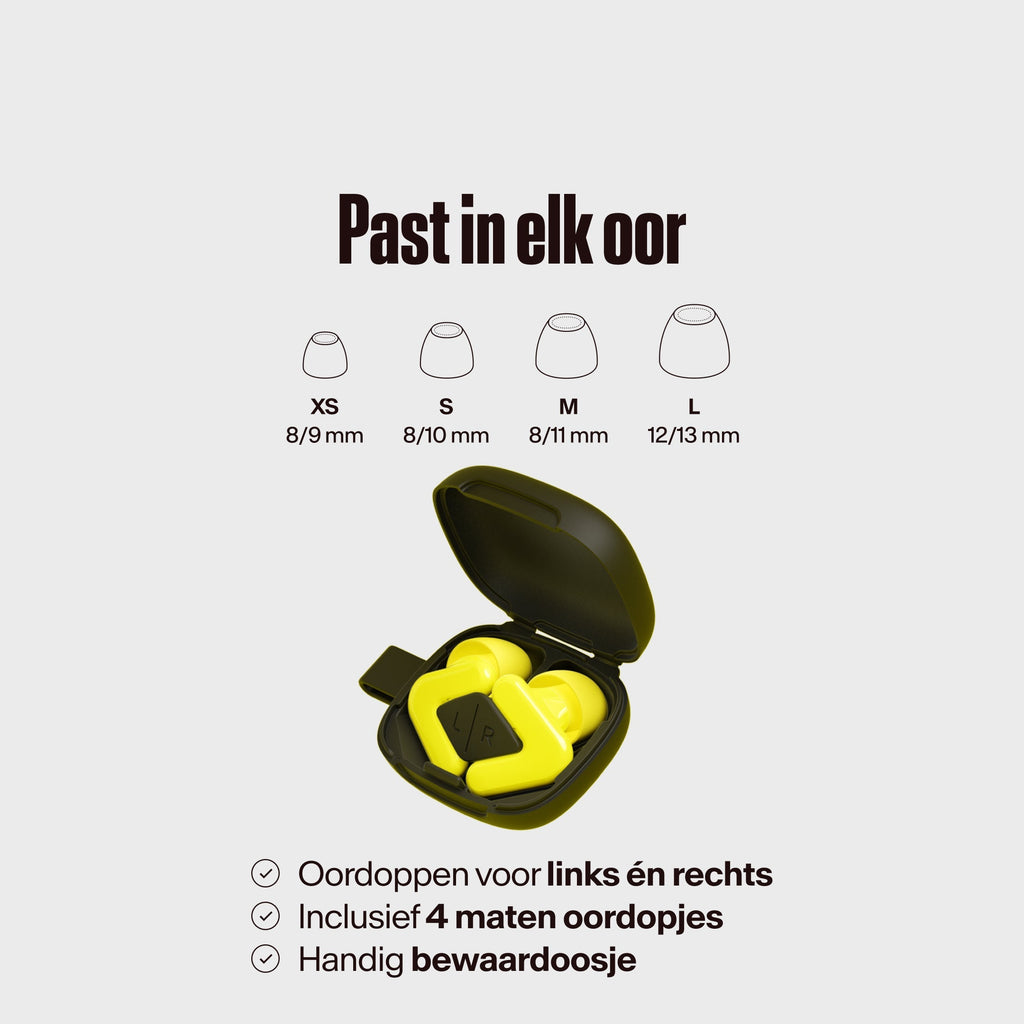 Alpine Tune in doos met verschillende maten eartips in neon-yellow #color_neon-yellow #lang_nl